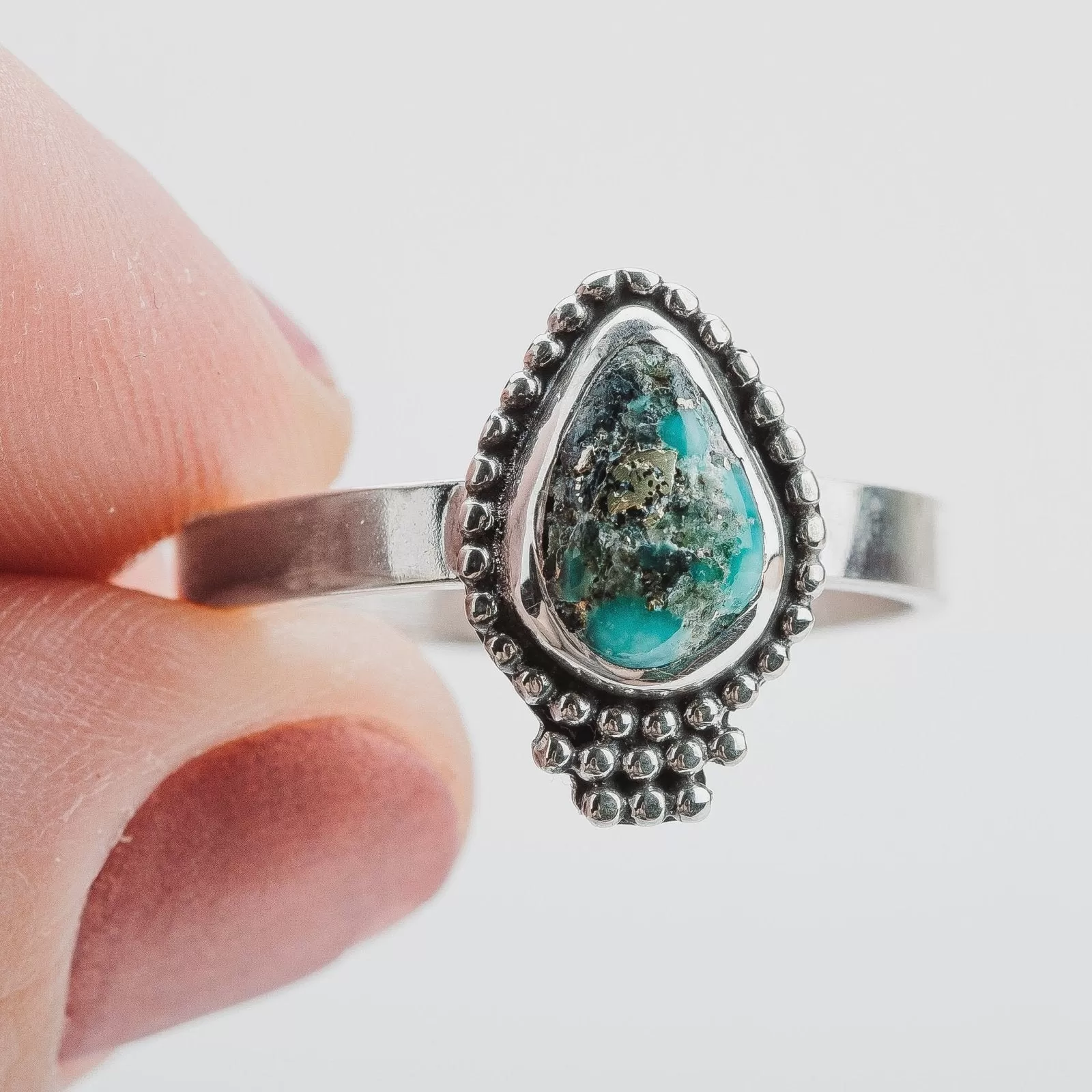 Size 10 White Water Turquoise Gemstone Ring