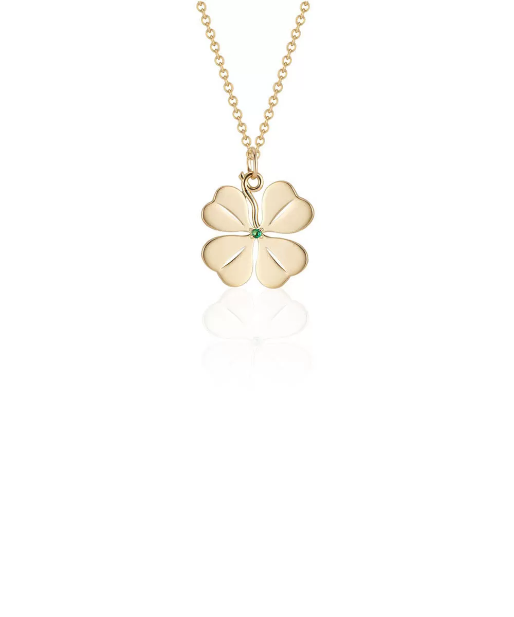 Small Four Leaf Clover Pendant, Emerald