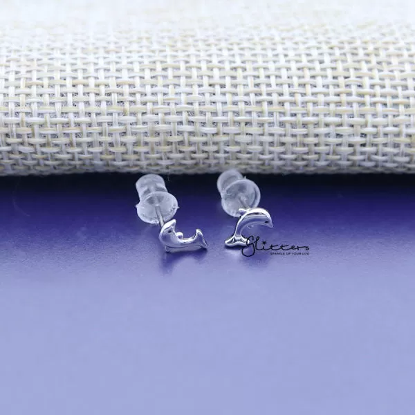 Solid 925 Sterling Silver Dolphin Stud Women's Earrings