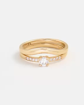 Solitaire Pavé Ring with lab grown diamonds and Stratura Wave Wedding Band