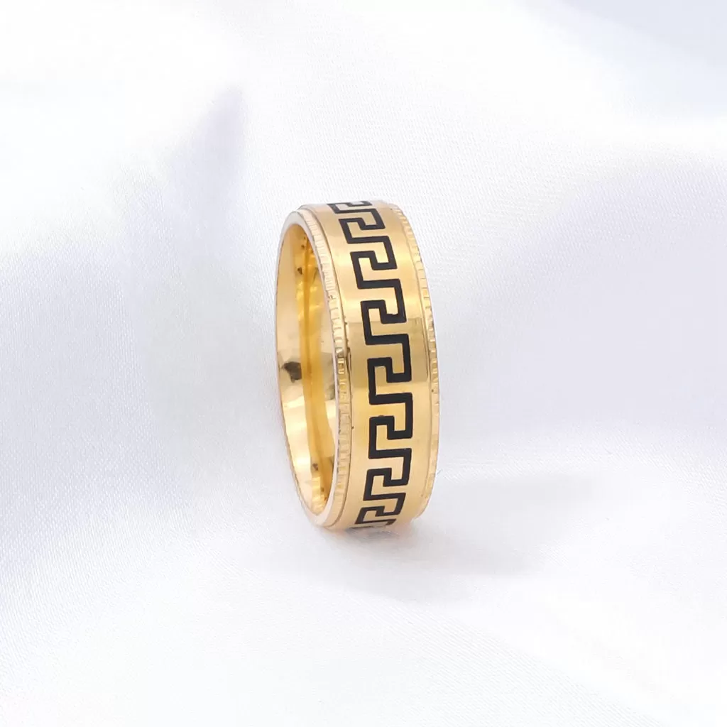 Stainless Steel Greek Key Pattern Band Ring - Gold