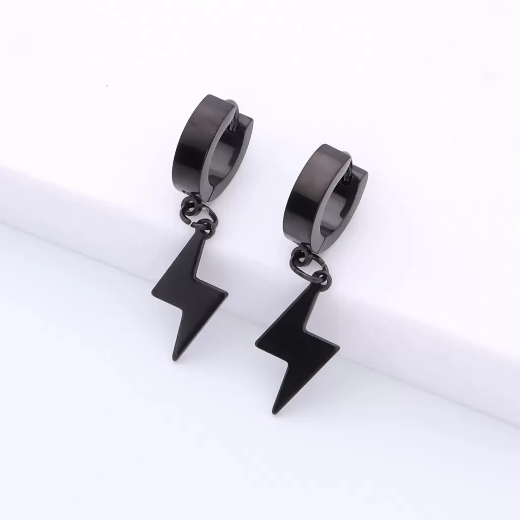 Stainless Steel Lightning Bolt Huggie Hoop Earrings - Black