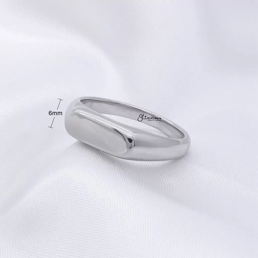 Stainless Steel Rectangle Signet Ring - Silver