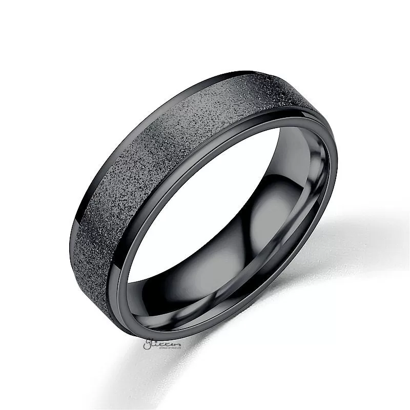 Stainless Steel Sandblasted Finish Band Ring - Black