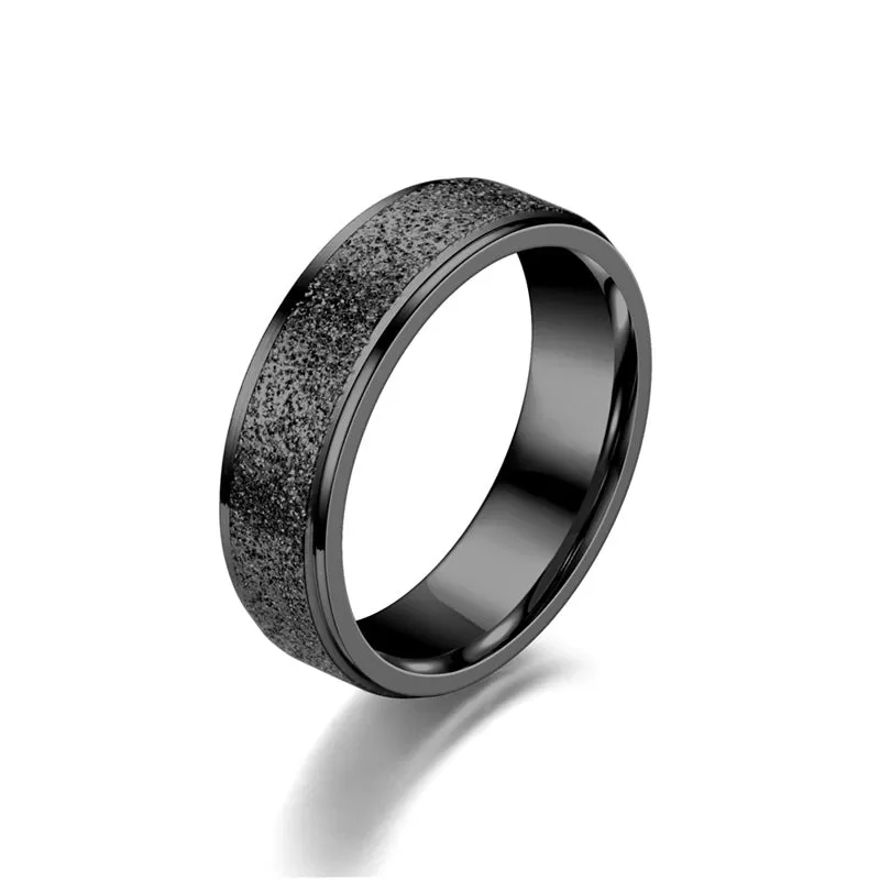 Stainless Steel Sandblasted Finish Band Ring - Black