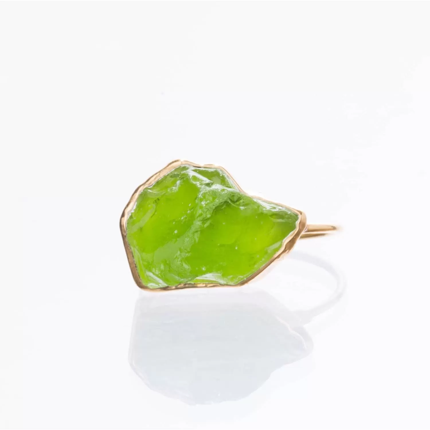 Statement Raw Peridot Ring, Yellow Gold August Birthstone