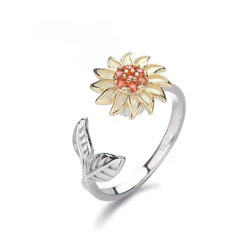 Sterling Silver Adjustable Rotating Zircon Ring For Women