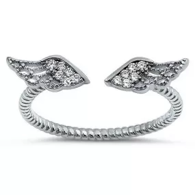 Sterling Silver and CZ Angel Wings Ring