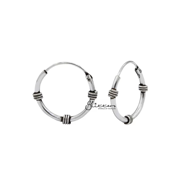 Sterling Silver Bali Hoop Sleeper Earrings - 14mm - SSE0302