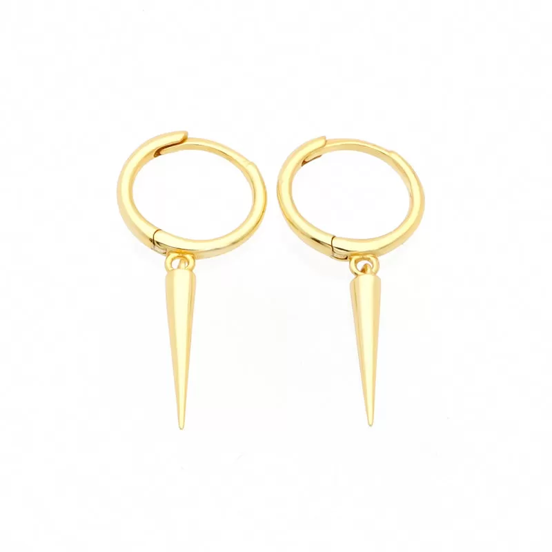 Sterling Silver Dangle Spike One-Touch Hoop Earrings - Gold