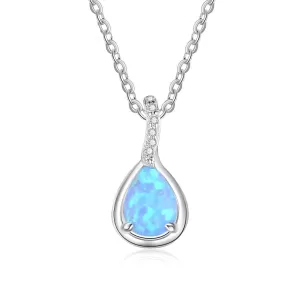 Sterling Silver Water Drop Blue Opal Necklaces