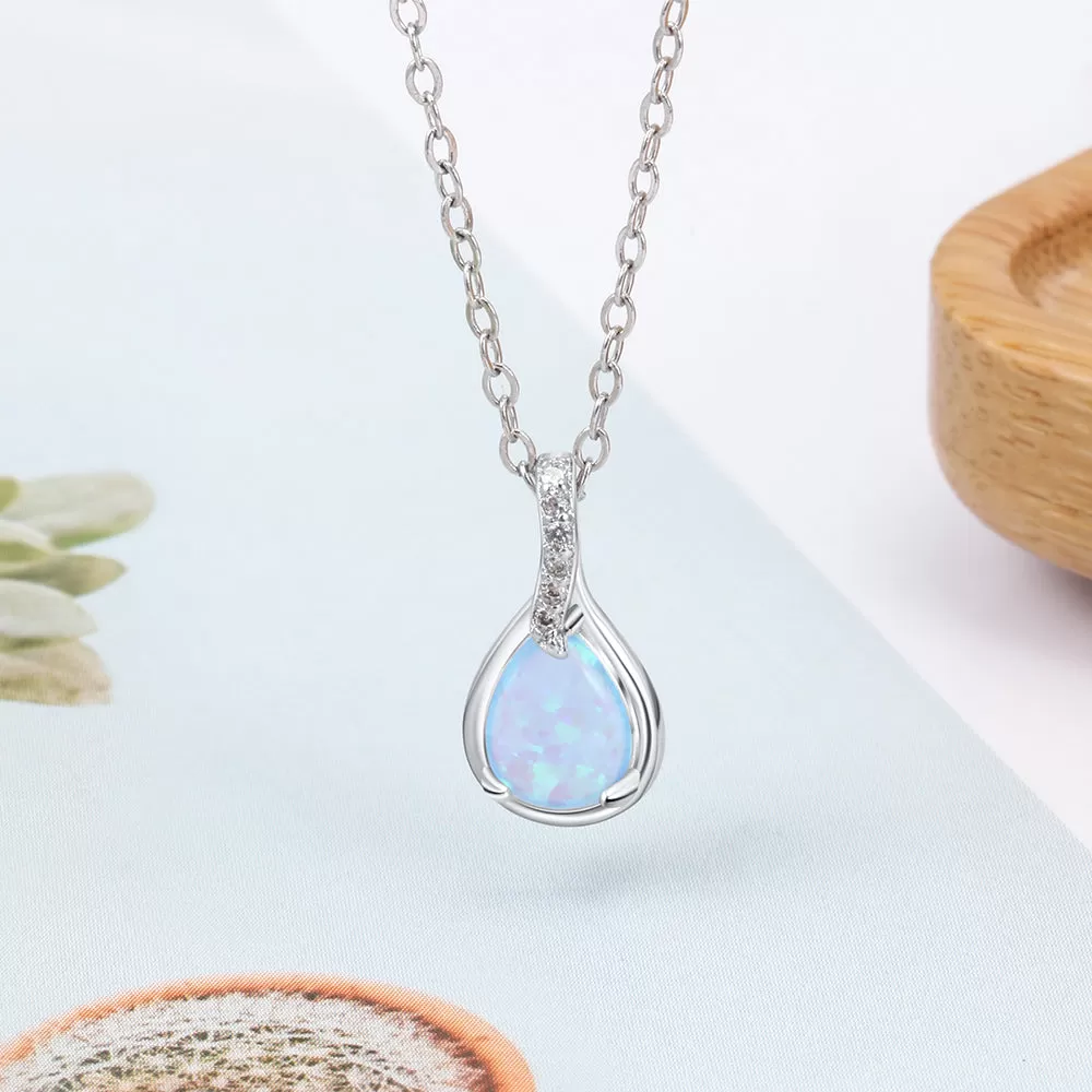 Sterling Silver Water Drop Blue Opal Necklaces