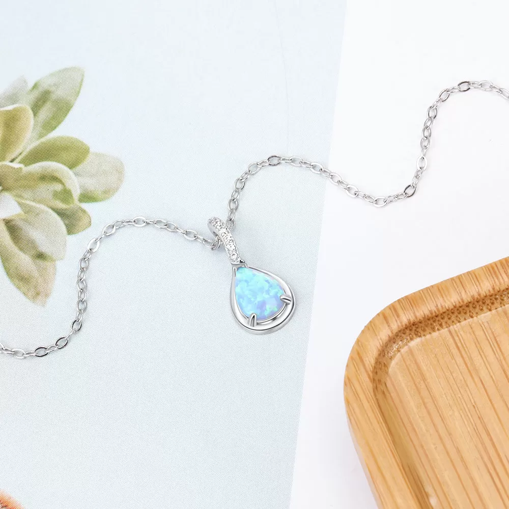 Sterling Silver Water Drop Blue Opal Necklaces