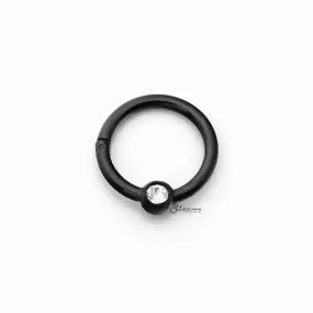 Surgical Steel Hinged Segment Hoop Ring with Clear Gem Ball - Black