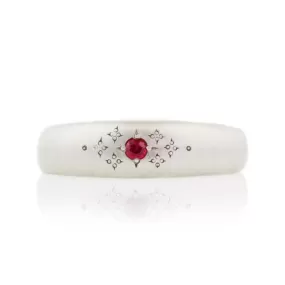 Tapered Silver Ring with Etched Ruby Center