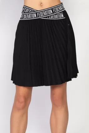 Teagan Logo Elastic Black Pleated Mini Skirt