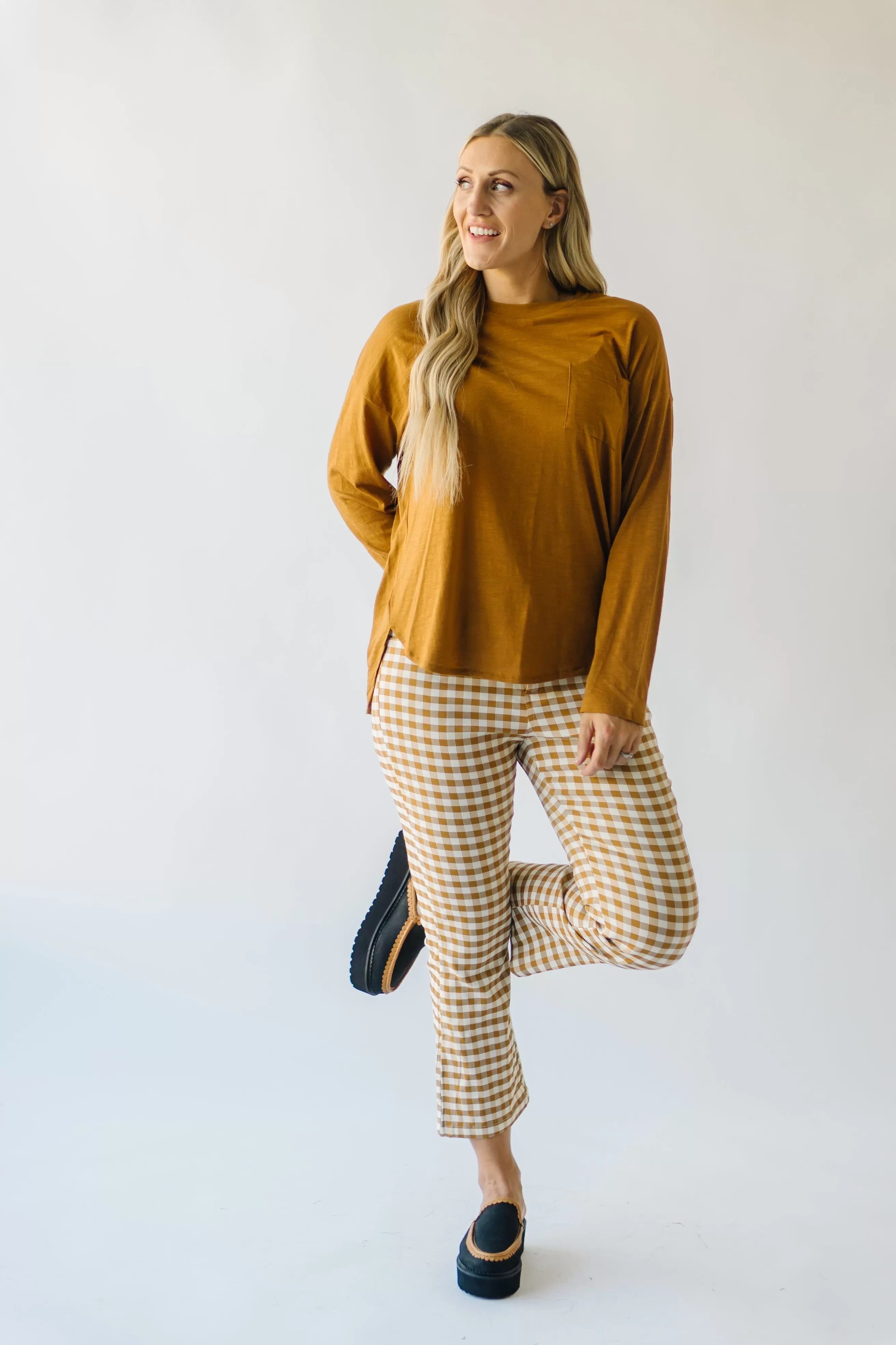 The Begonia Checkered Straight Leg Pant in Mustard