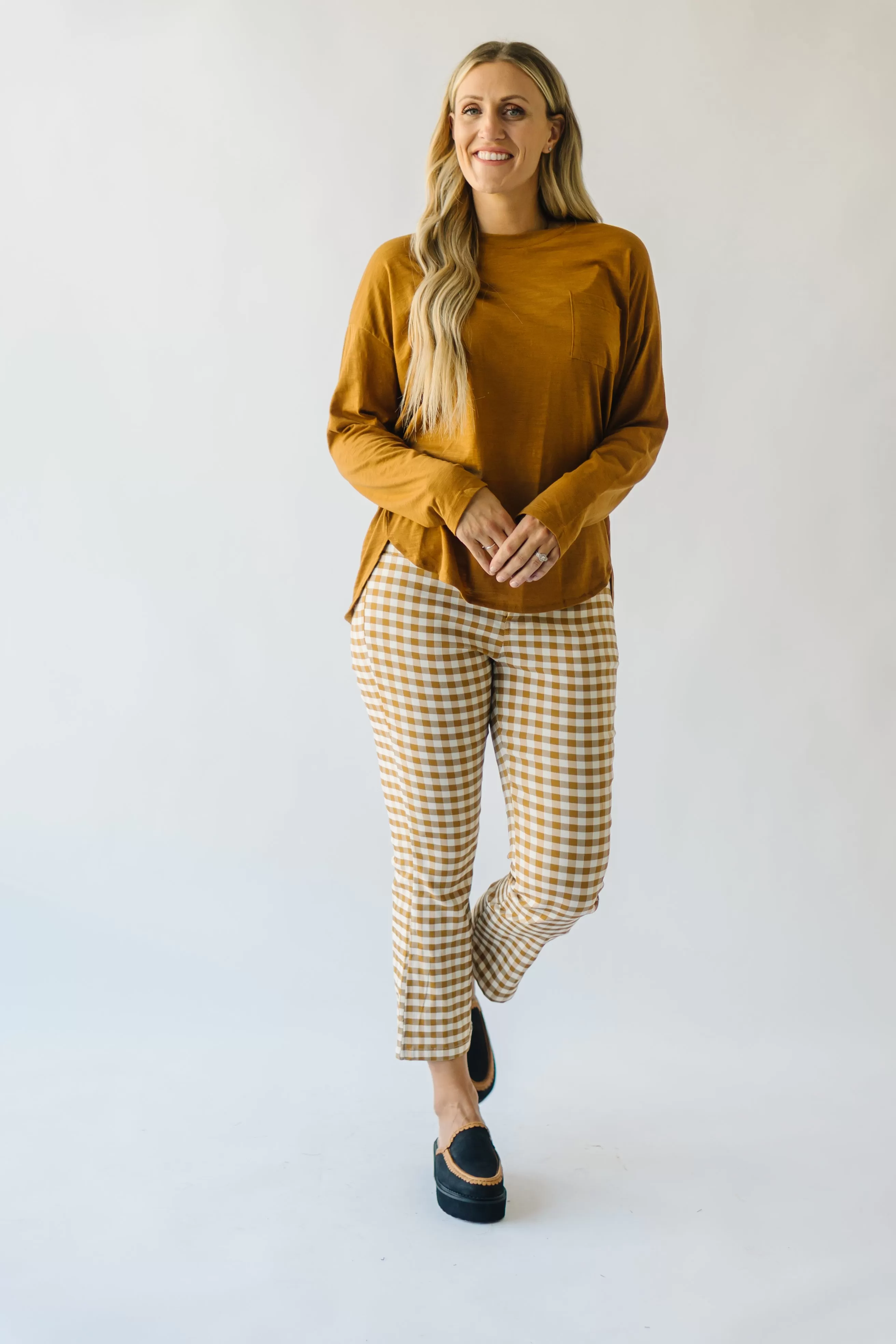 The Begonia Checkered Straight Leg Pant in Mustard