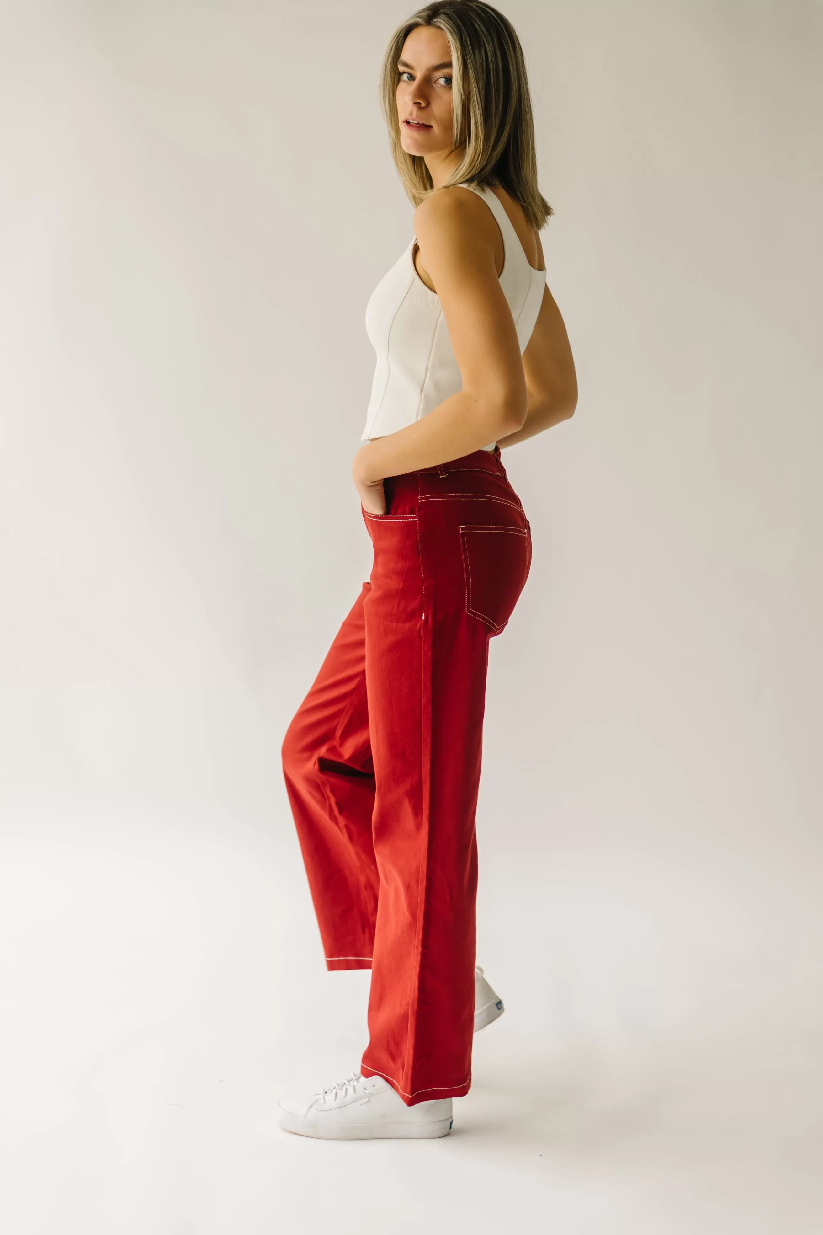 The Koehler High Waisted Wide Leg Pant in Brick