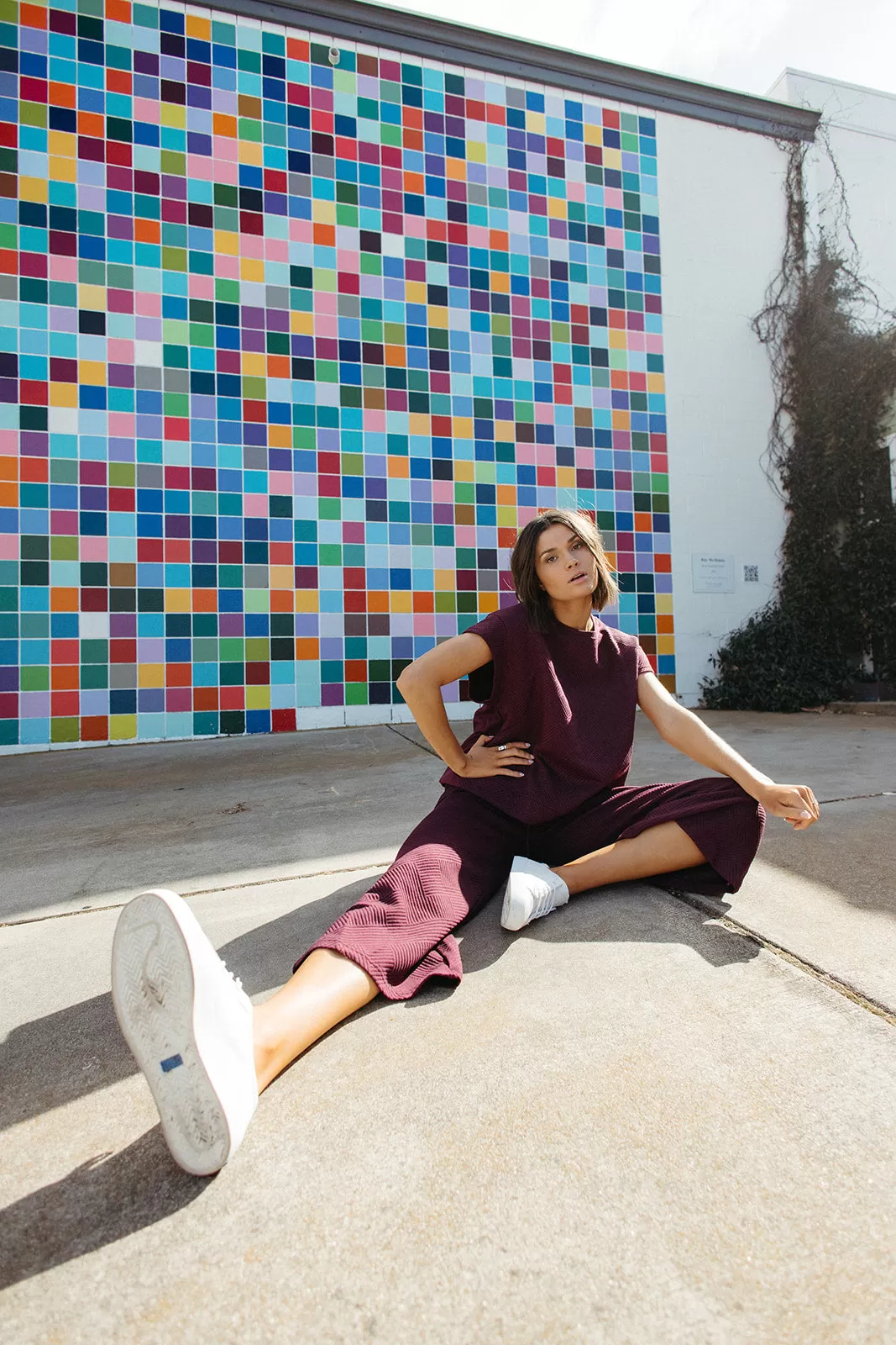 The Ronnie Textured Wide Leg Pant in Plum