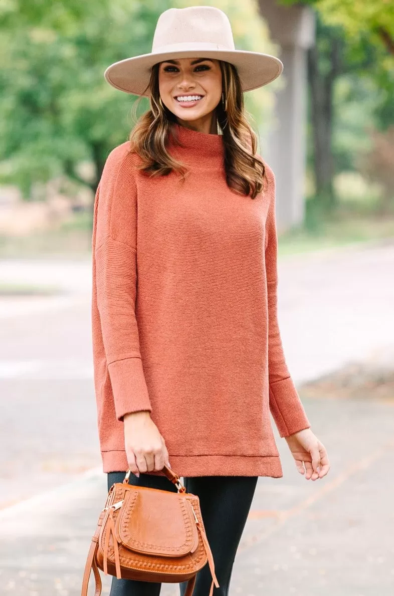 The Slouchy Rust Orange Mock Neck Tunic