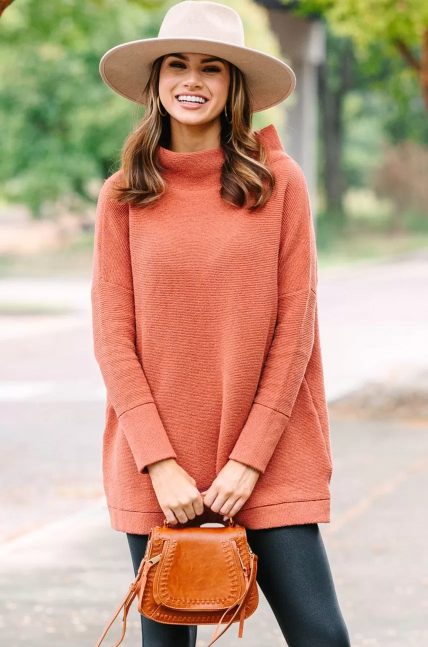 The Slouchy Rust Orange Mock Neck Tunic