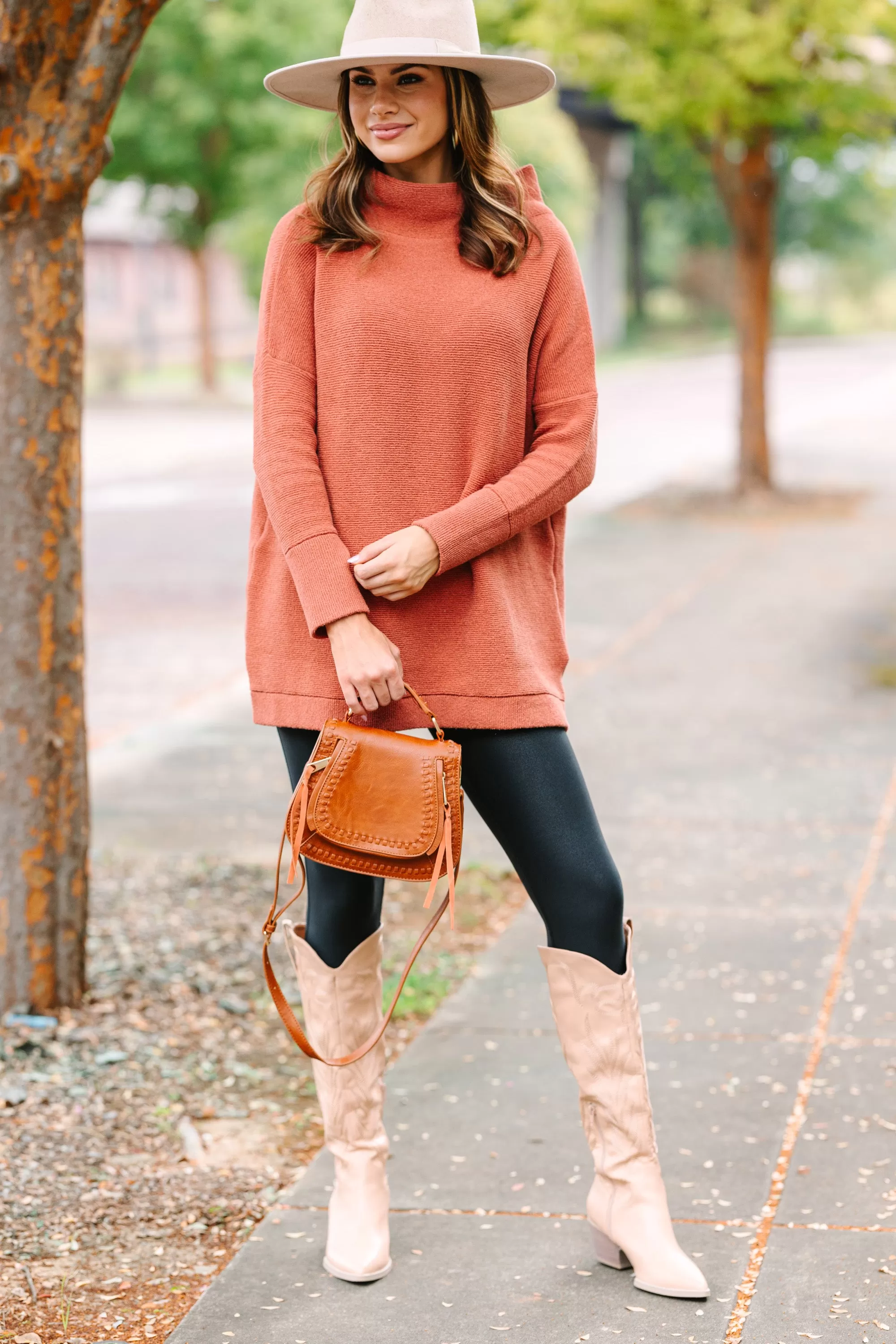 The Slouchy Rust Orange Mock Neck Tunic