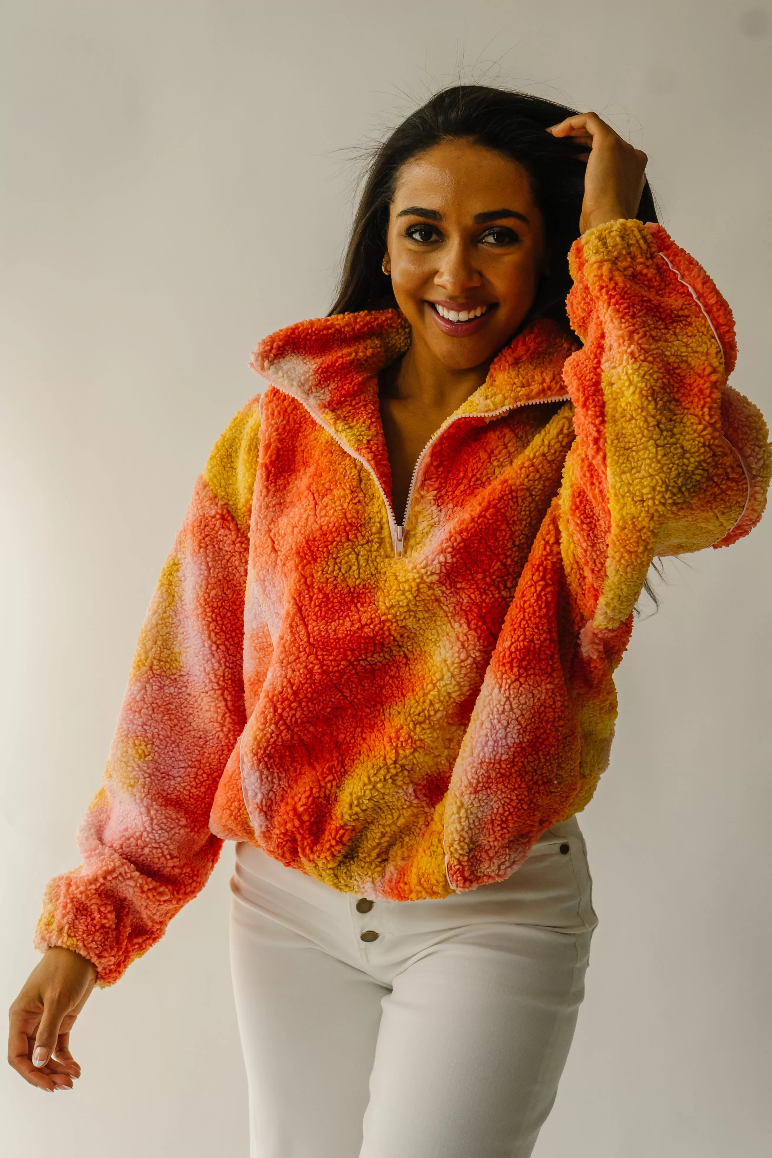 The Tilden Satin Detail Pullover in Orange   Pink Multi