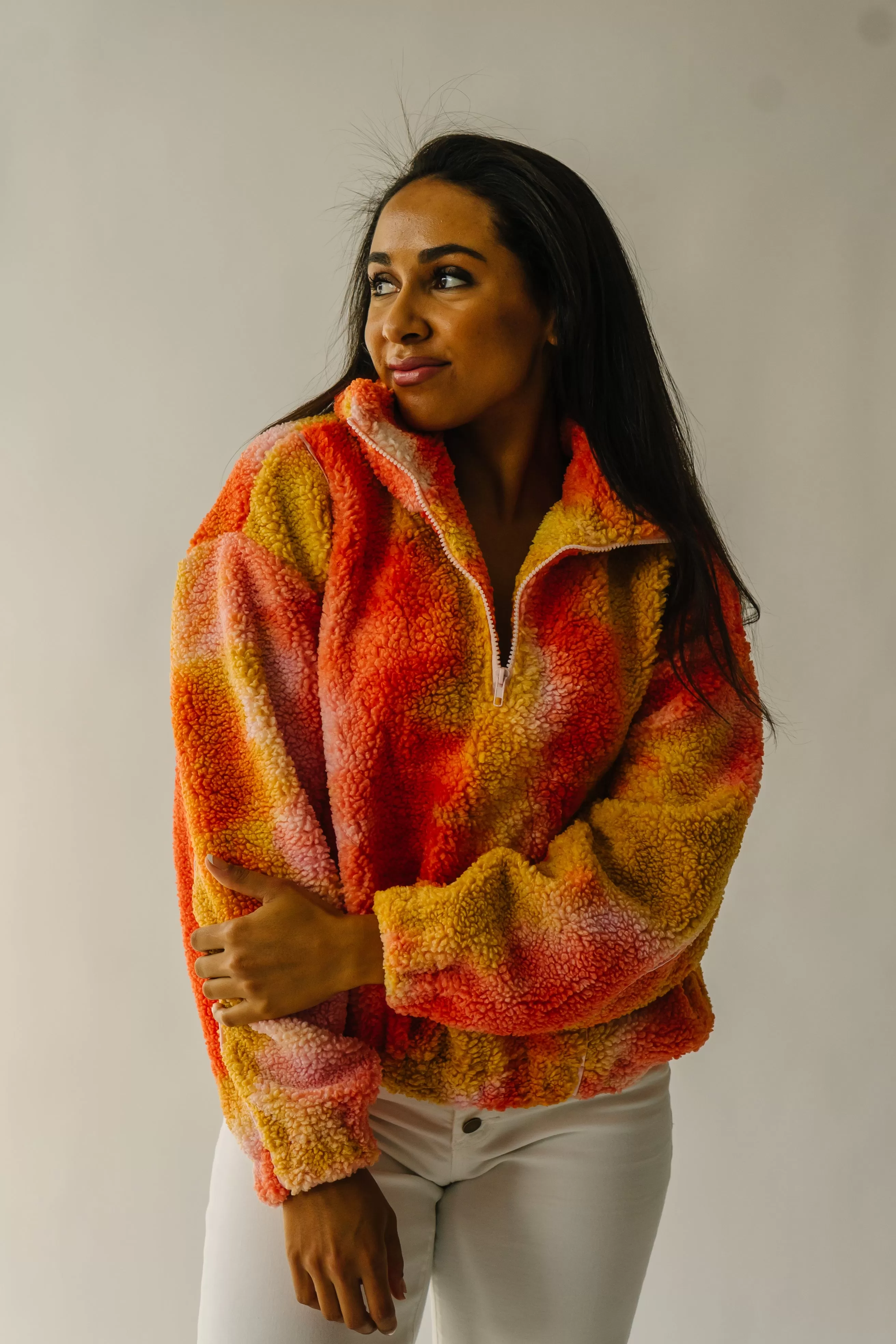 The Tilden Satin Detail Pullover in Orange   Pink Multi