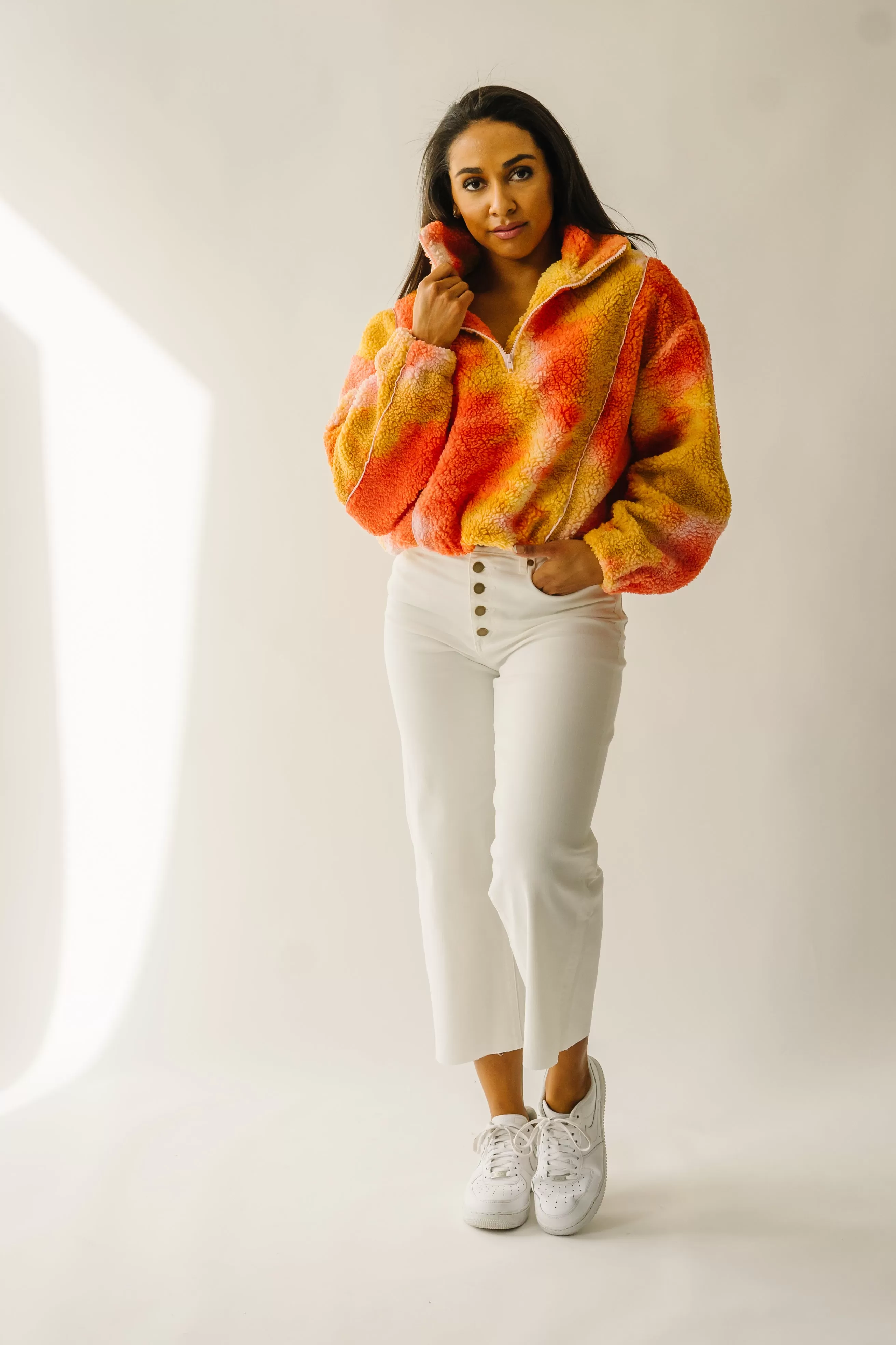 The Tilden Satin Detail Pullover in Orange   Pink Multi