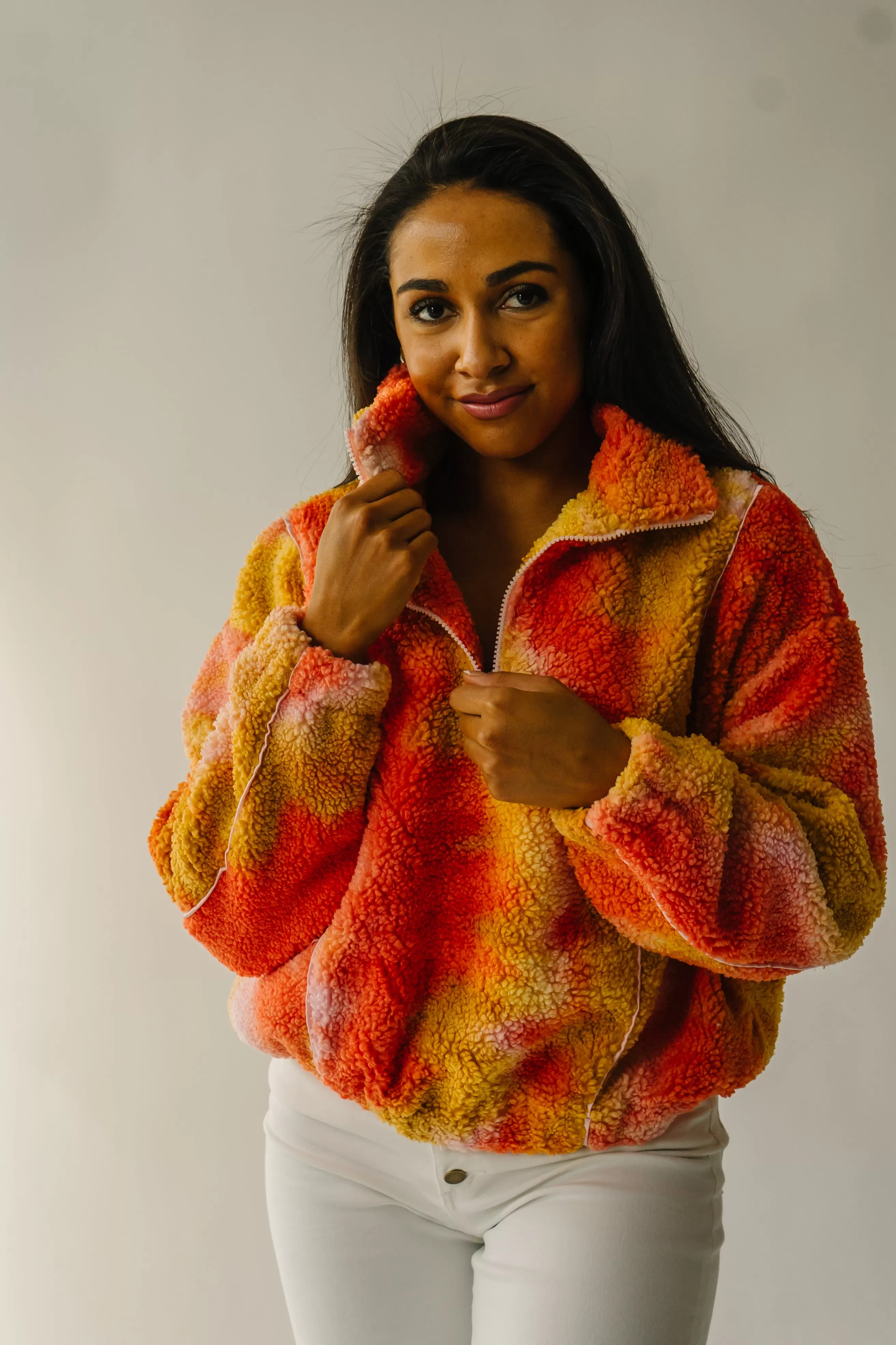 The Tilden Satin Detail Pullover in Orange   Pink Multi