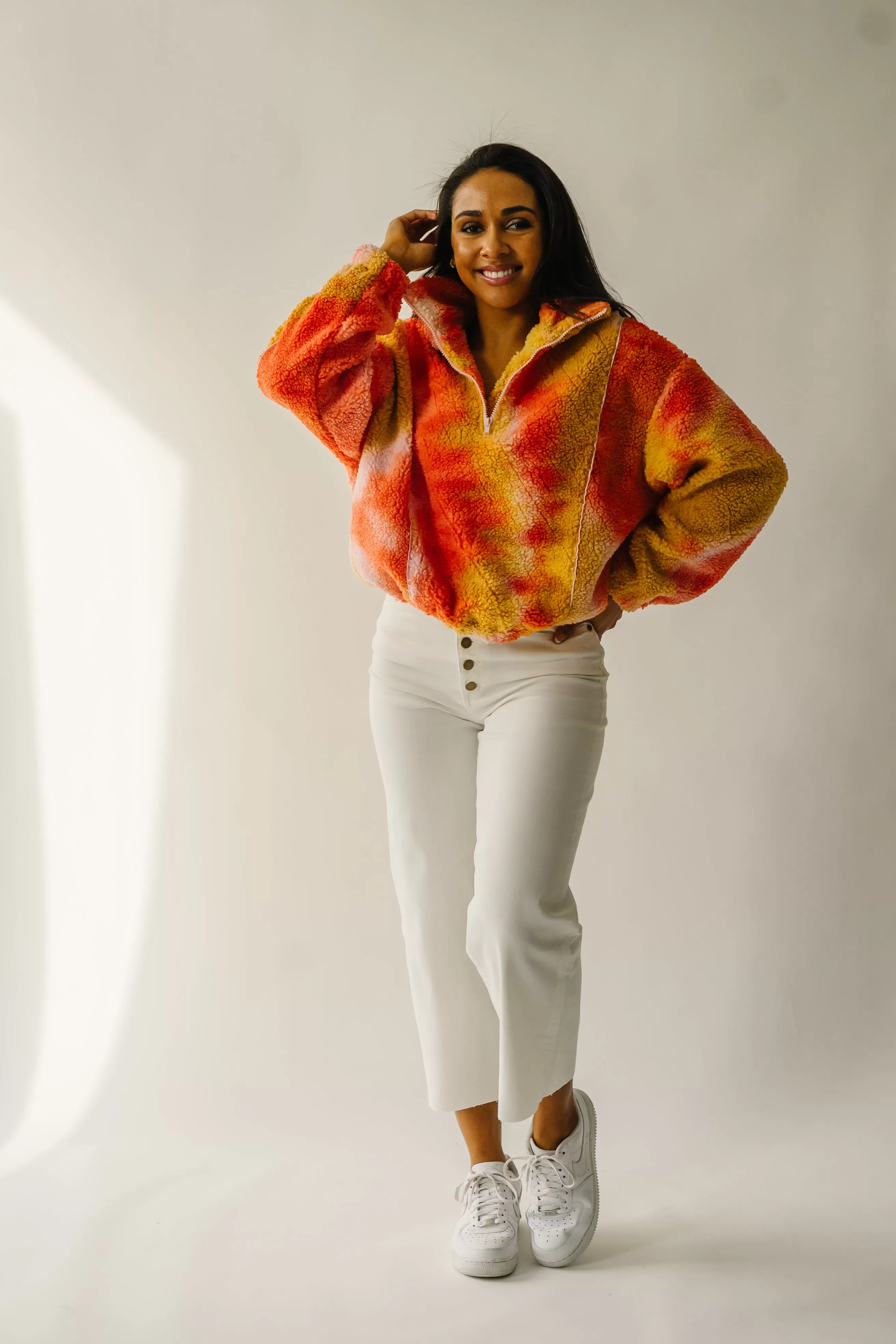 The Tilden Satin Detail Pullover in Orange   Pink Multi