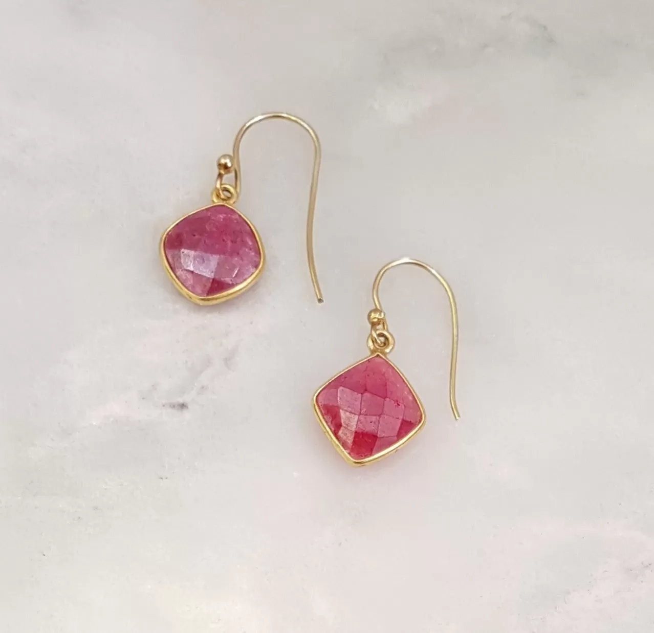 Titanium Coated Ruby Single Drop Hook Earrings