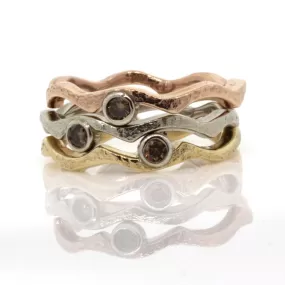 Tri-Color Wavy Stack Ring with Cognac Diamonds