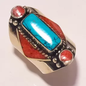 Turquoise Gemstone Ethnic Nepali Ring Size 9