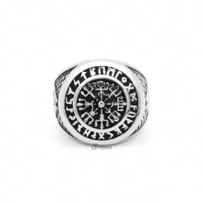 Viking Compass Stainless Steel Ring with Valknut Symbols