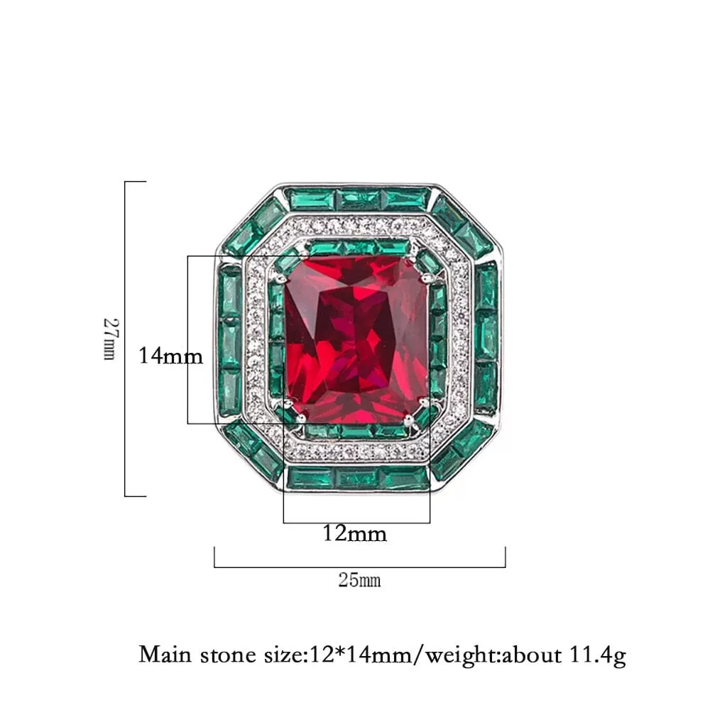 Vintage 12*16mm Square Cut Ruby Resizable Ring