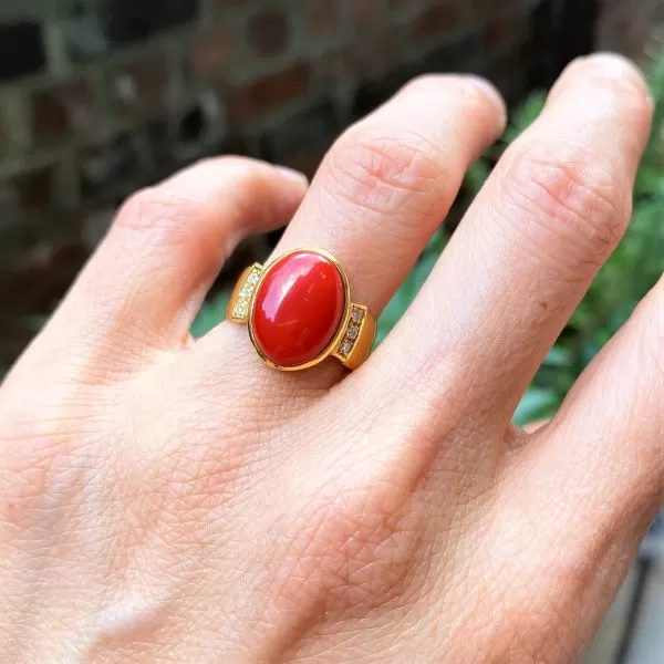 Vintage Coral & Diamond Ring