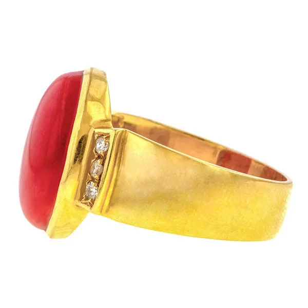 Vintage Coral & Diamond Ring