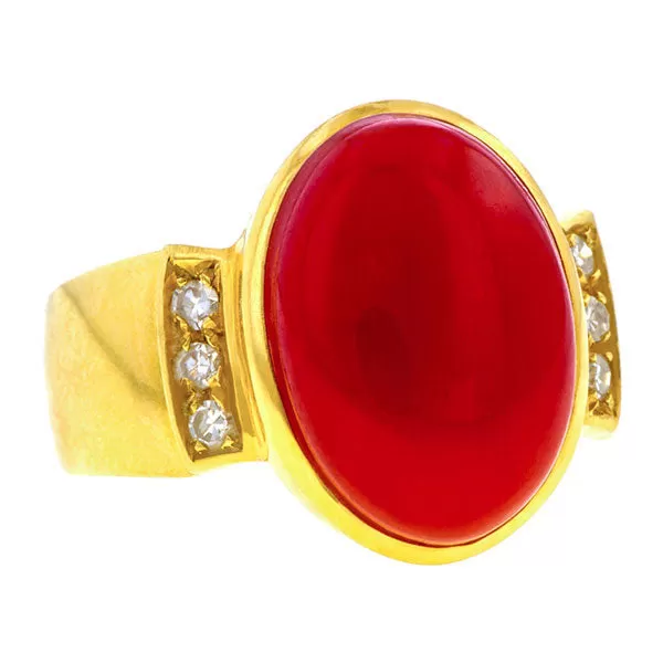 Vintage Coral & Diamond Ring