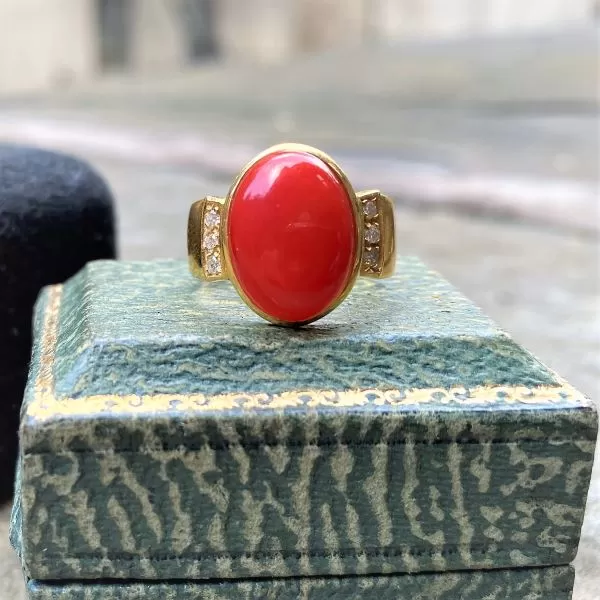 Vintage Coral & Diamond Ring