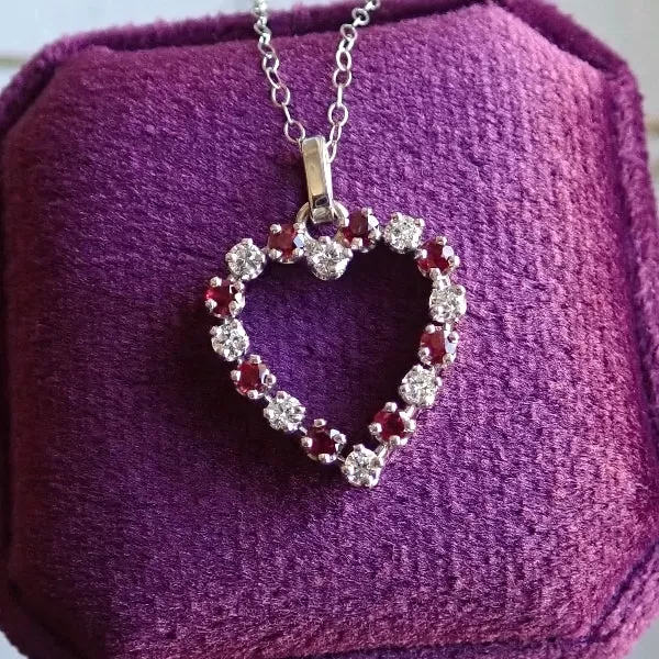 Vintage Ruby & Diamond Heart Pendant