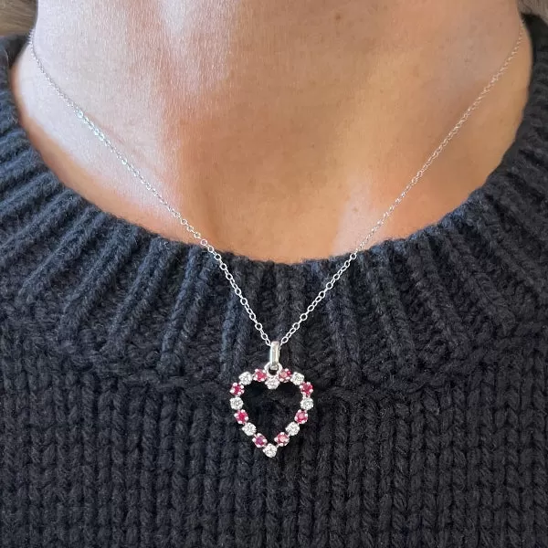 Vintage Ruby & Diamond Heart Pendant