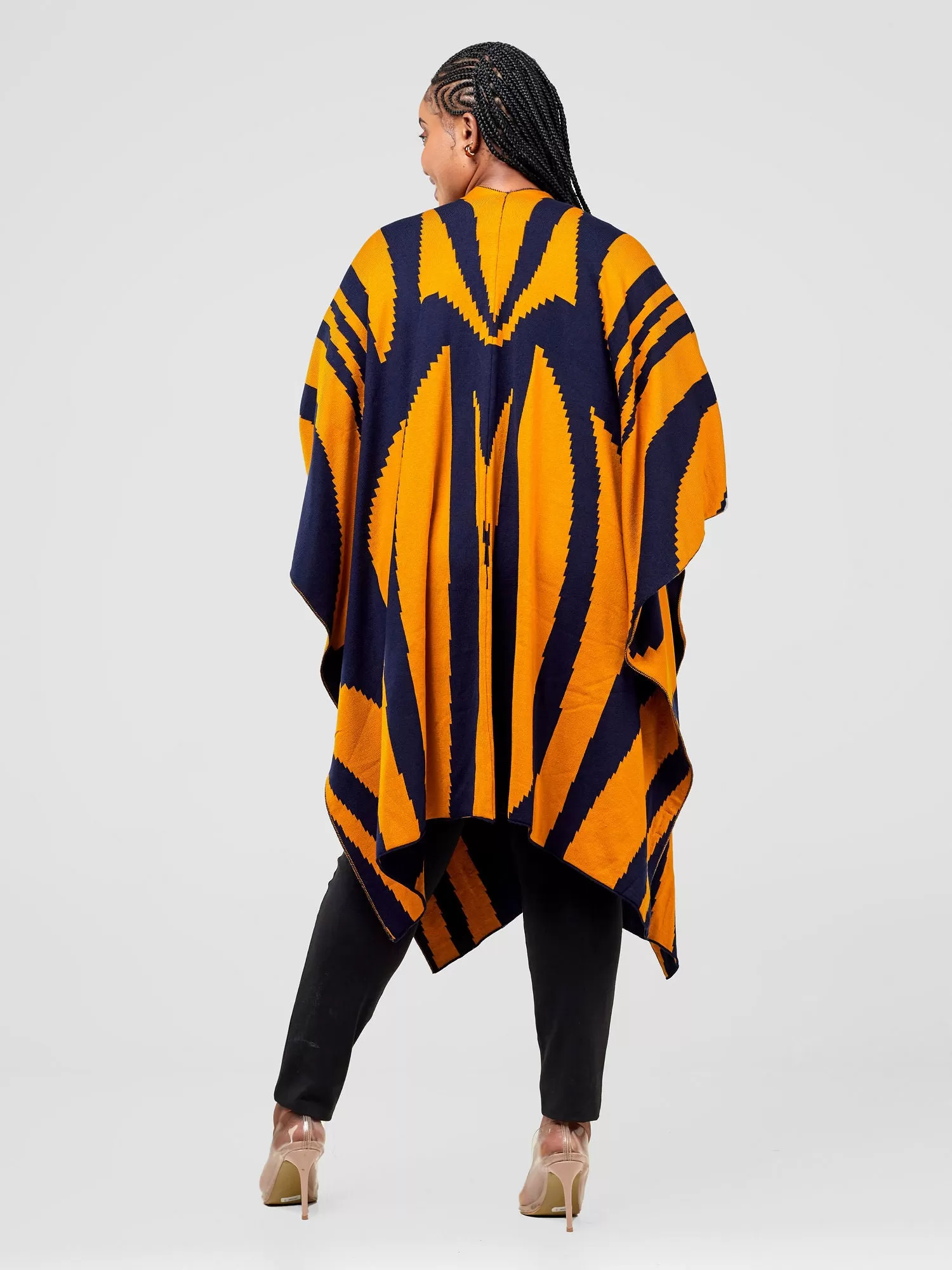 Vivo Reversible Printed Poncho - Navy / Mustard Jito Print