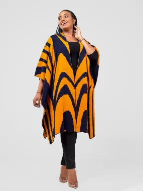 Vivo Reversible Printed Poncho - Navy / Mustard Jito Print