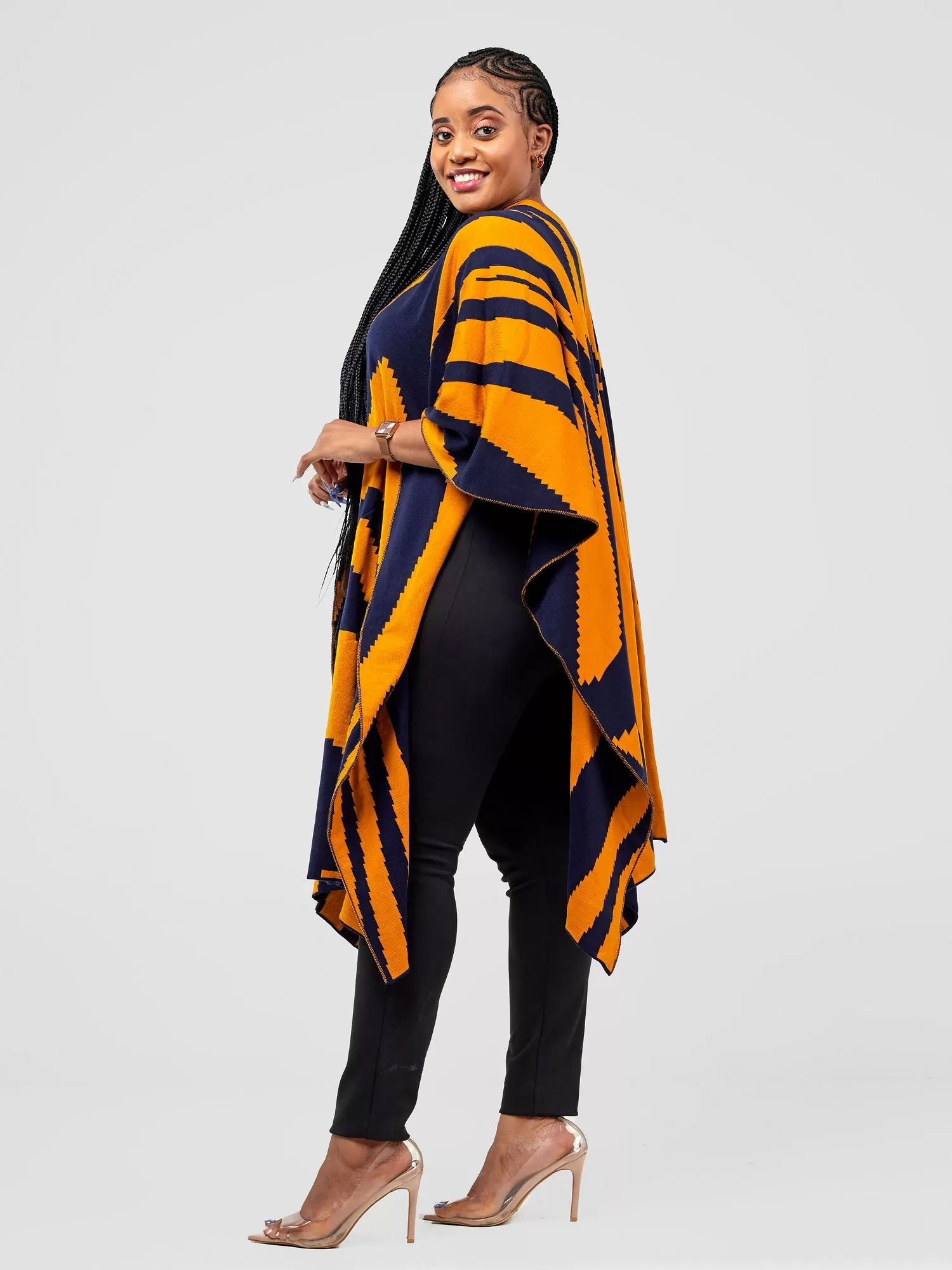 Vivo Reversible Printed Poncho - Navy / Mustard Jito Print