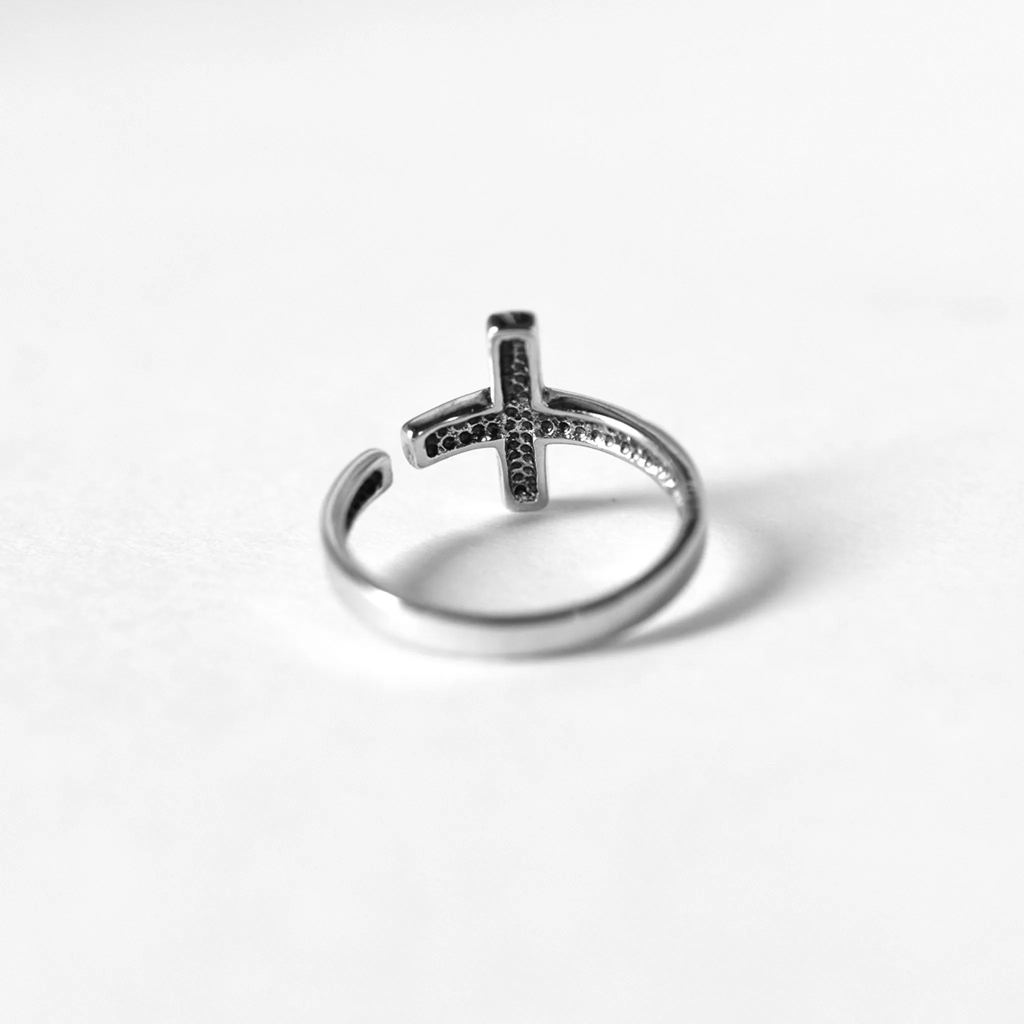 White Adjustable Cross Ring