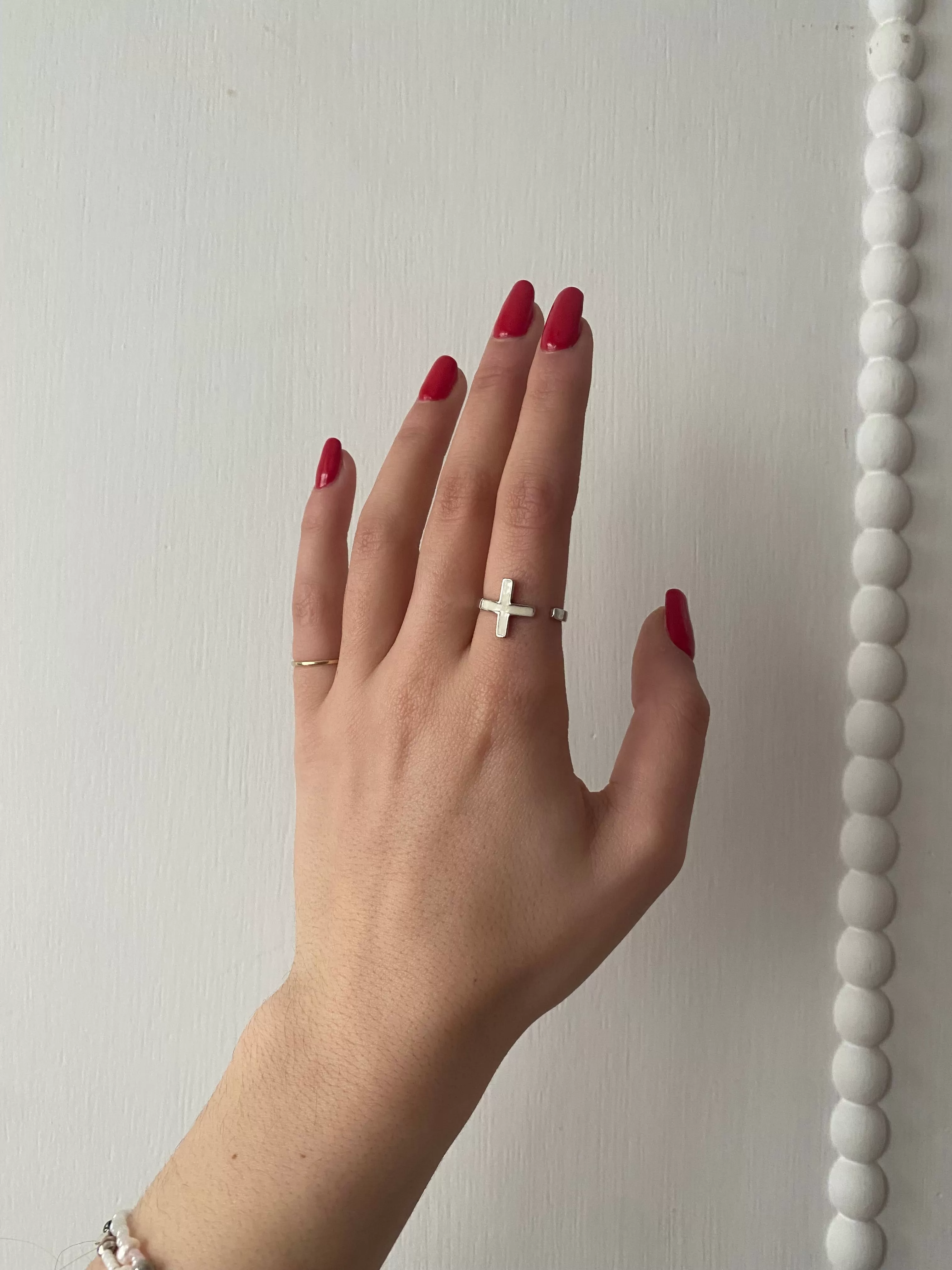 White Adjustable Cross Ring