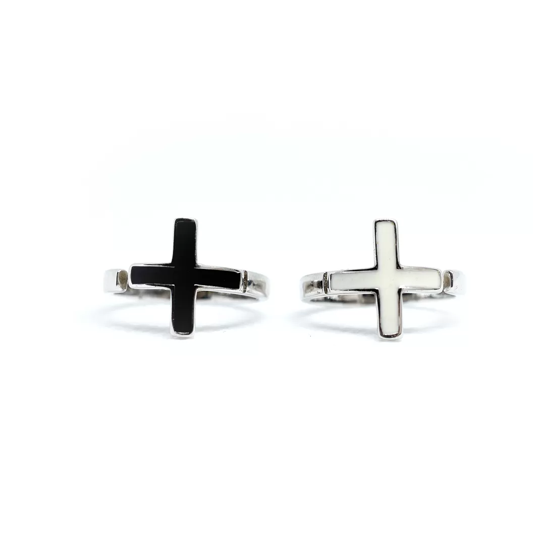 White Adjustable Cross Ring