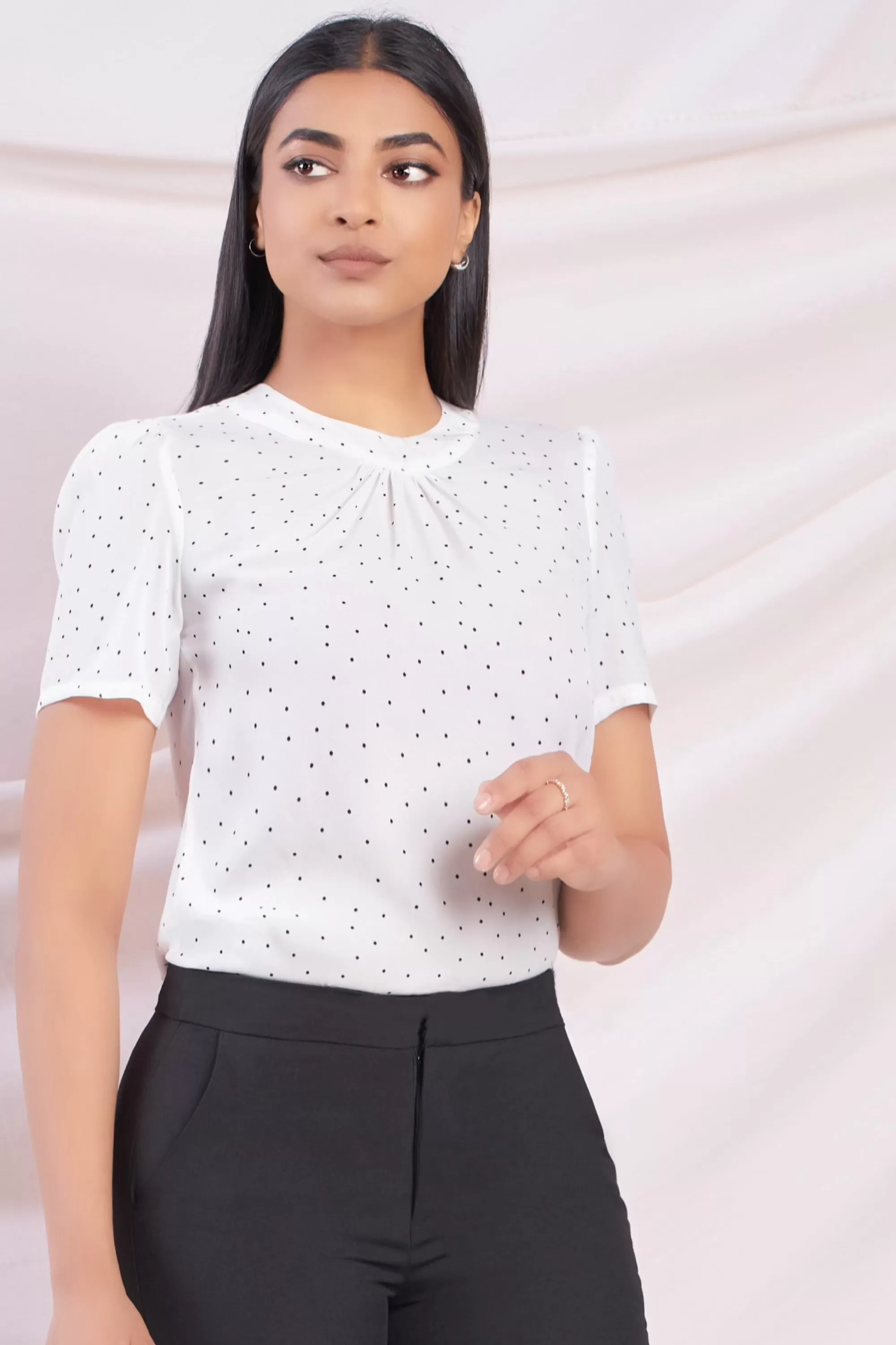 White Polka Dot Top